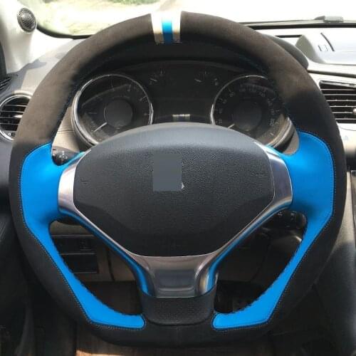 DIY Hand-Stitched Car Steering Wheel Cover for Peugeot 3008 2013-2015 Premium Suede Leather Automotive interior Car goods