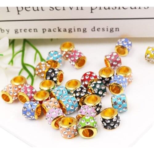 Mix 10 pieces / batch of large Aperture Crystal Green Copper Charm Bracelet Necklace spacer beads