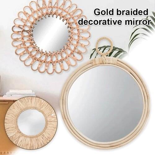 Handmade Knitting Mirror with Braided Binding Frame Boho Style Decorative Art Home Ornament EIG88