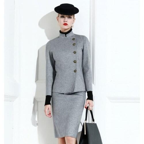 High End 95.6% Wool Double Faced Velvet Professional Suit Retro Chinese Two Piece Suit For Women