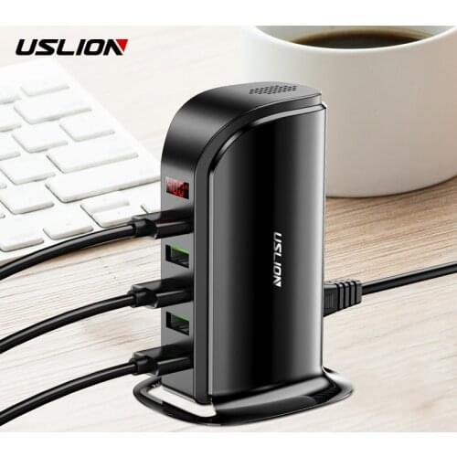 USLION 5 Port USB Charger HUB LED Display Multi USB Charging Station Dock Universal Mobile Phone Desktop Wall Home EU UK Plug