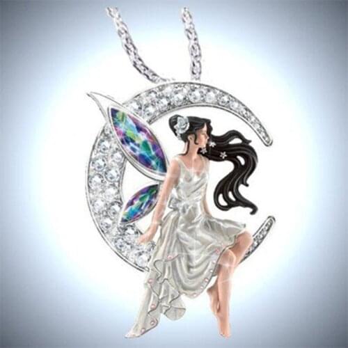 Rainbow Moon Fairy Necklace Women Fashion Crystal Zirconia Statement Necklace Bridal Wedding Jewelry Gifts Dropshipping 2020 New