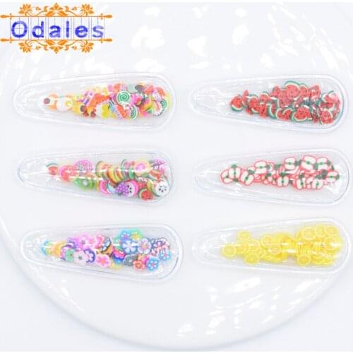 12Pcs/lots Lovely Snap BB Clips Slot Cover Applique Kids Hairclips Accessory Fruit Slices Shake Additives Barrette Slime Supply