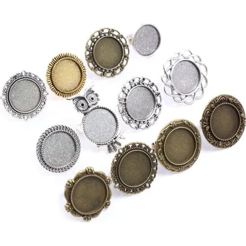 20mm 5pcs Antique Silver Plated Bronze Brass Adjustable Ring Settings Blank/Base,Fit 20mm Glass Cabochon,Buttons;Ring Bezels