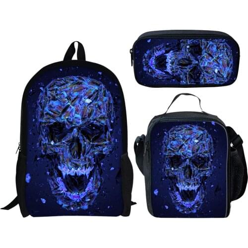 Childrens Bags Cool Skull Head Boys And Girls Baby Fashion Travel Backpacks 3PCS Set Backpack Baby Back to School Schoolbags