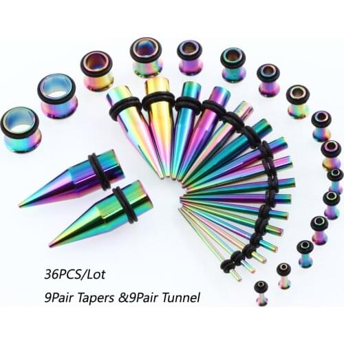 36PCS/1set Stainless steel ear Tapers and Plugs Stretching Kit Ear Reamer Gauges Flesh Body Piercing Expander 1.6mm-10mm/14G-00G