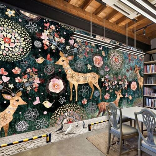 3D photo wallpaper stereo wallpaper American Retro Pastoral Backdrop Sika deer lap mural custom lobby living room wallpaper
