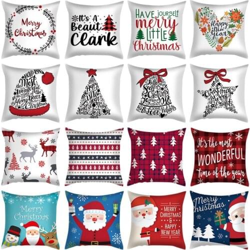 45x45cm Merry Christmas Pillow Case Snowman Elk Christmas Tree Pillow Cover Feliz Navidad Xmas Decor For Home Santa Claus Gifts