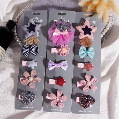 5PCS/Pack Hair Accessories Cartoon Crown Bow Girls Cute Hairpins Handmade Princess Gift Barrettes Headwear Kids Headband