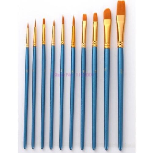 50set 10pcs/set Nylon Artist Paint Brush Professional Watercolor Acrylic Wooden Handle Painting Brushes Art Supplies Stationery