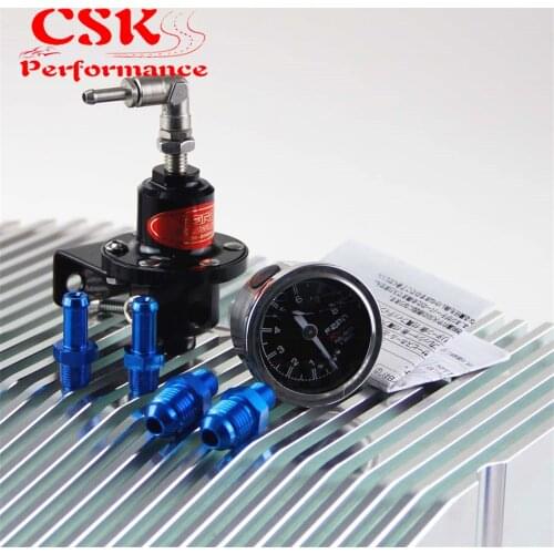 Aluminum 140 PSI Adjustable 1:1 Fuel Pressure Regulator+kPa Oil Gauge Kit Black / Blue / Red