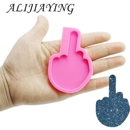 Shiny keychain love sign hand Middle finger mold key ring decoration silicone mold for DIY epoxy resin wholesale DY0119