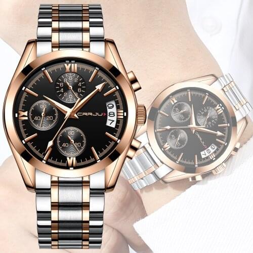 New Watches Men Luxury Brand CRRJU Chronograph Men Sports Watches Waterproof Full Steel Quartz Mens Watch Relogio Masculino