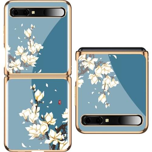 Z Flip Funda Case for Samsung Galaxy Z Flip Fish Flower Patterned Tempered Glass Shell Coque Mobile Phone Case Cover Z Flip