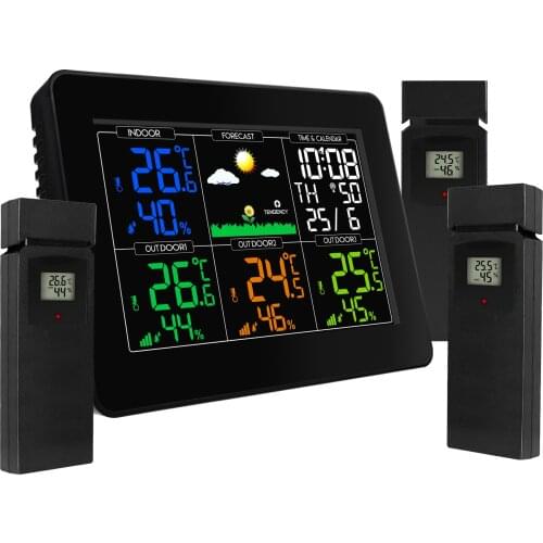 Digital Wireless Weather Station Indoor Outdoor Hygrometer Thermometer Humidty w/ Alarm Clock, Color Large Display Monitor