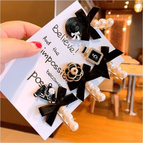 Enamel Camellia Hairpins Women Lace Bow Luxury Pearl Hair Clip Jewelry Pin Letter 5 Perfume bottle Brand barrete cheveux Z173