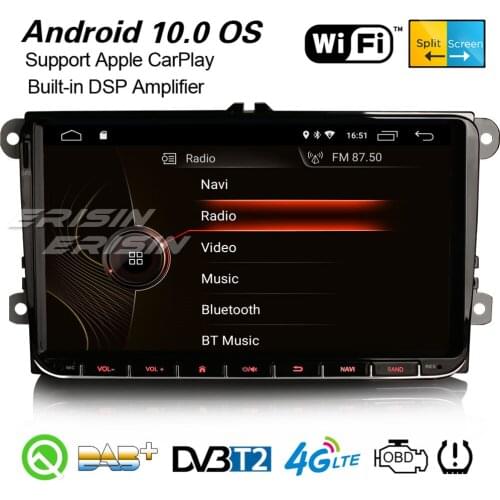 Erisin 4291 9" Android 10.0 Car Stereo Carplay DSP DAB+GPS WiFi USB For VW Golf 5/6 Passat Polo T5 Tiguan Caddy Jetta Skoda SEAT
