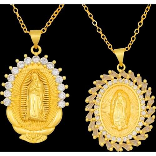 Cold Color Guadalupes Virgin Necklaces For Woman Man Catholic Jewelry CZ Copper Zirconia Necklace virgen de guadalupe