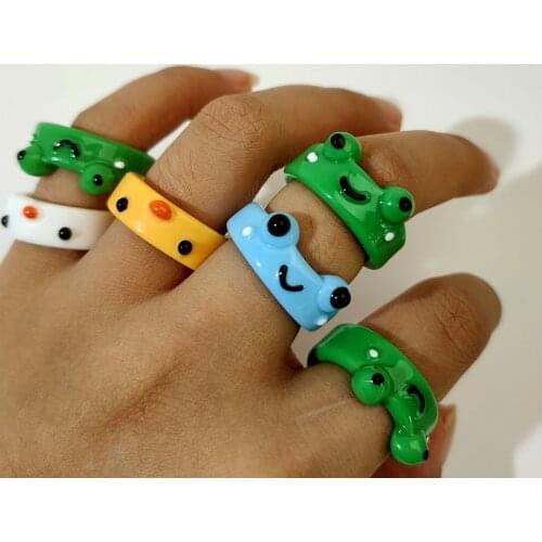 Frog Ring Polymer Clay Resin Rings for Girls Animal Jewelry for Women Summer Fashion Travel Jewelry Gifts