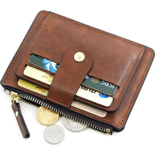Fashion Hasp Credit ID Card Holder Leather Mens Wallet With Zipper Coin Pocket Women Mini Bank Card Money Bag Change Purse