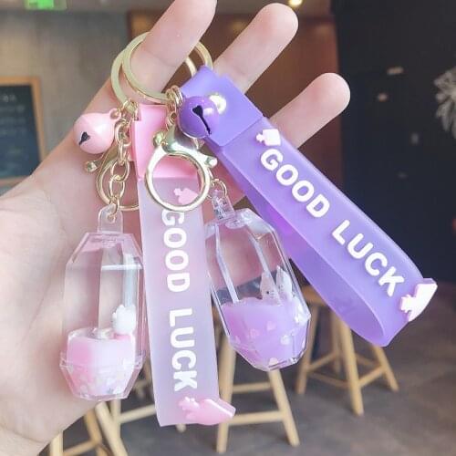 Creative Cat Acrylic Keychain Cute Quicksand Oil Liquid Key Ring Women Couple Bag Car Pendant Key Holder Gift