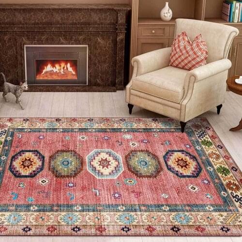 Fashionable Bohemian Geometric Ethnic Pink Living Room Bedroom Bedside Carpet Floor Mats