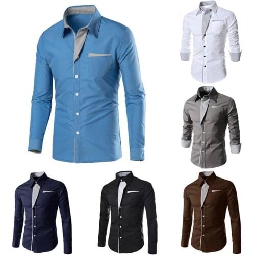 Fashion Shirt Men Stand Collar Long Sleeve Color Block Button up Shirt Slim Shirt Top