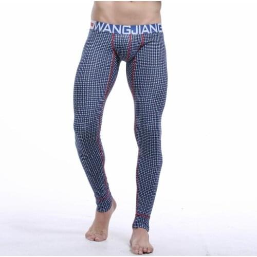 WJ Mens Warm Pants Cotton Breathable Slimming Plaid Thin Leggings Autumn and Winter Monolayer Male Long Johns