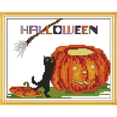 The cat and pumpkin cross stitch kit 14ct 11ct count print canvas stitches embroidery DIY handmade needlework plus