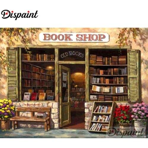 Dispaint Full Square/Round Drill 5D DIY Diamond Painting "Bookstore flower" Embroidery Cross Stitch 3D Home Decor A10501