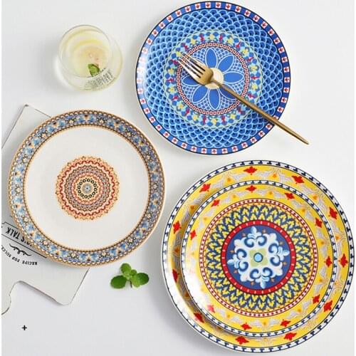 New plate creative steak plate European ceramic tableware Bohemian flat plate household dish plate dinner set plates and dishes
