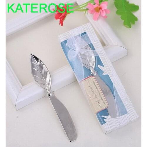 6PCS Chrome Leaf Spreader Wedding Favors Metal Butter Knife Birthday Party Giveaways For Guest