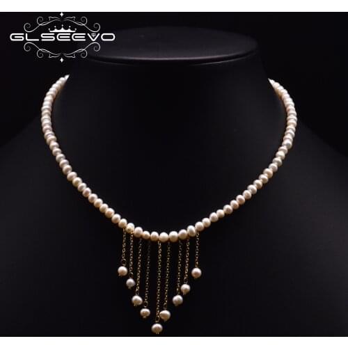 GLSEEVO Original Natural Freshwater Pearl Necklace Couple Proposal Copper With 18k gold-plated Exquisite Pendant Jewelry GN0248