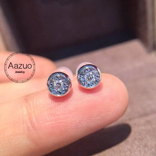 Aazuo 18K White Gold Rose Gold Real Diamonds 0.04ct Classic Round Bubble Stud Earring gifted for Women&Lady Wedding Party