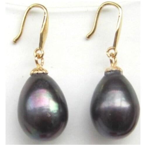 11-13MM AAA black SOUTH SEA PEARL DANGLE EARRING 14k/20 GOLD