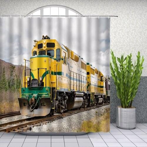 Retro Train Shower Curtains Bathroom Decor Steam Engine Sightseeing Train Home Bathtub Polyester Hanging Curtain With Hooks