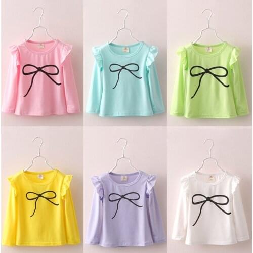2020 Spring Autumn 2-10 Years Old Baby hildrenS Clothing Long Puff Sleeve Kids Candy Color Sweet Basic T Shirts For Baby Girl