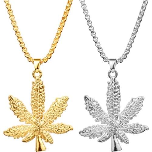 Women man fashion jewelry iced out weed maple necklace charming pendants