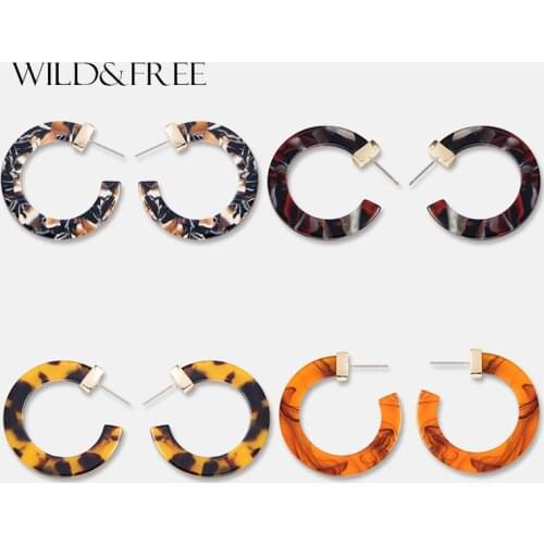 Wild&Free Trendy Multi-Color Small Round Hoop Earrings Women Circle Leopard Acrylic Acetate Tortoise Shell Hoops Alloy Earrings