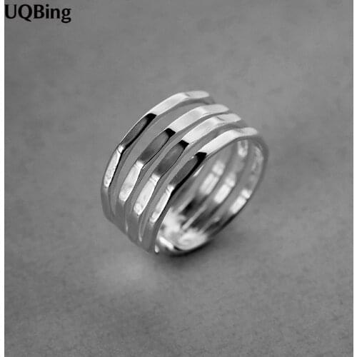 100% Real Pure 925 Sterling Silver Layer Smooth Ring Fashion Adjustable Finger Vintage Rings For Women Girlfriend Gifts