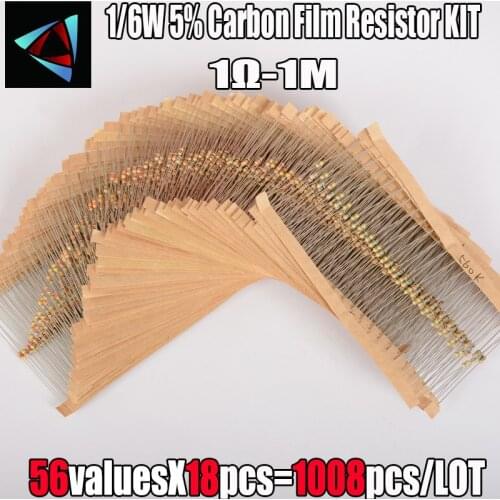 1/6W 5% 1008Pcs 56 Values 1-1M ohm Carbon Film Resistor Electronic Component Set resistance value that you need