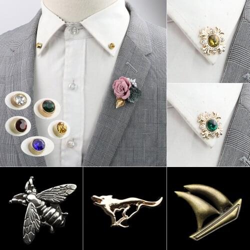 1 Pair Delicate Crystal Diamond Brooch Pins For Women Men Vintage Jean Shirts Suits Dress Collar Lapel Pin Retro Broche Gift Pin