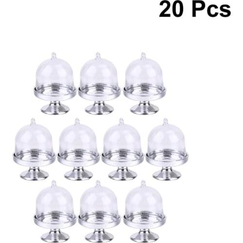 10 Sets Creative Cake Display Goblet Holder Portable Plastic Cakes Cup Dessert Mini Stand with Transparent Dome and Bottom Plate