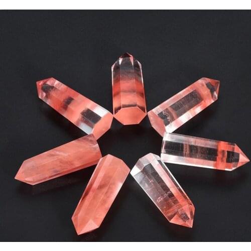 100% Natural Red Fluorite Quartz Crystal Stone Point Healing Hexagonal Quartz Crystal Wand Treatment Stone #BW