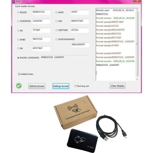 125khz rfid proximity reader 8H10D 2H3D4H5D format changeable + 5pcs rfid tags + free software