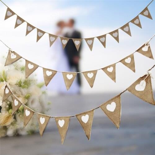 2.4M Just Married Wedding Bunting Decoration Vintage Jute Hessian Burlap Linen Banner Flags Decoration Party Supplies