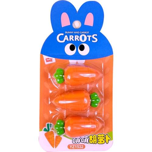 3 PCS/SET Cute Carrot Eraser Material PVC Eraser Korean Creative Cartoon Eraser for Pencil Painting, Writing Art School Supplies