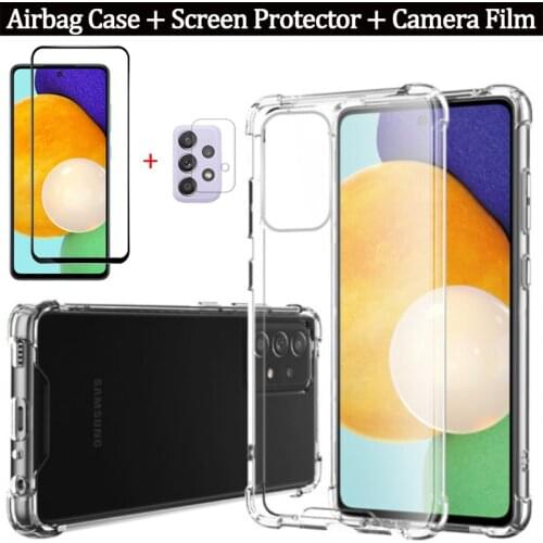3-in-1, glass + case for samsung galaxy a52 clear shockproof silicone cover a52 a72 samsung a 52 phone cases samsung a52 case