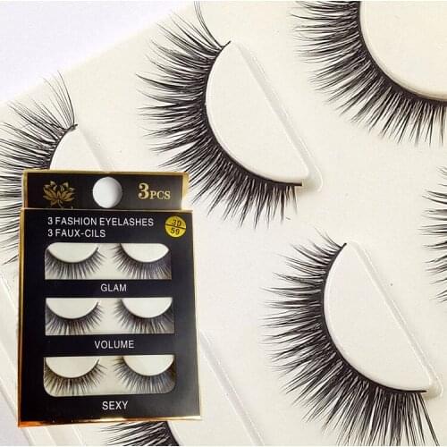 3D59 3pcs 3D False Eyelashes hand made fake lashes black cotton stalk natural long soft eye lash reuse daily eye extension