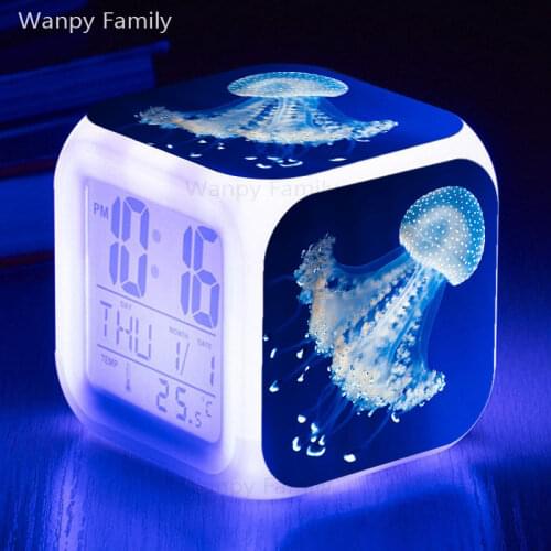 Very Pretty Jellyfish Alarm Clock LED Large Screen Display Time For Kids Birthday Gift Multifunctio Touch Sensing Alarm Clocks